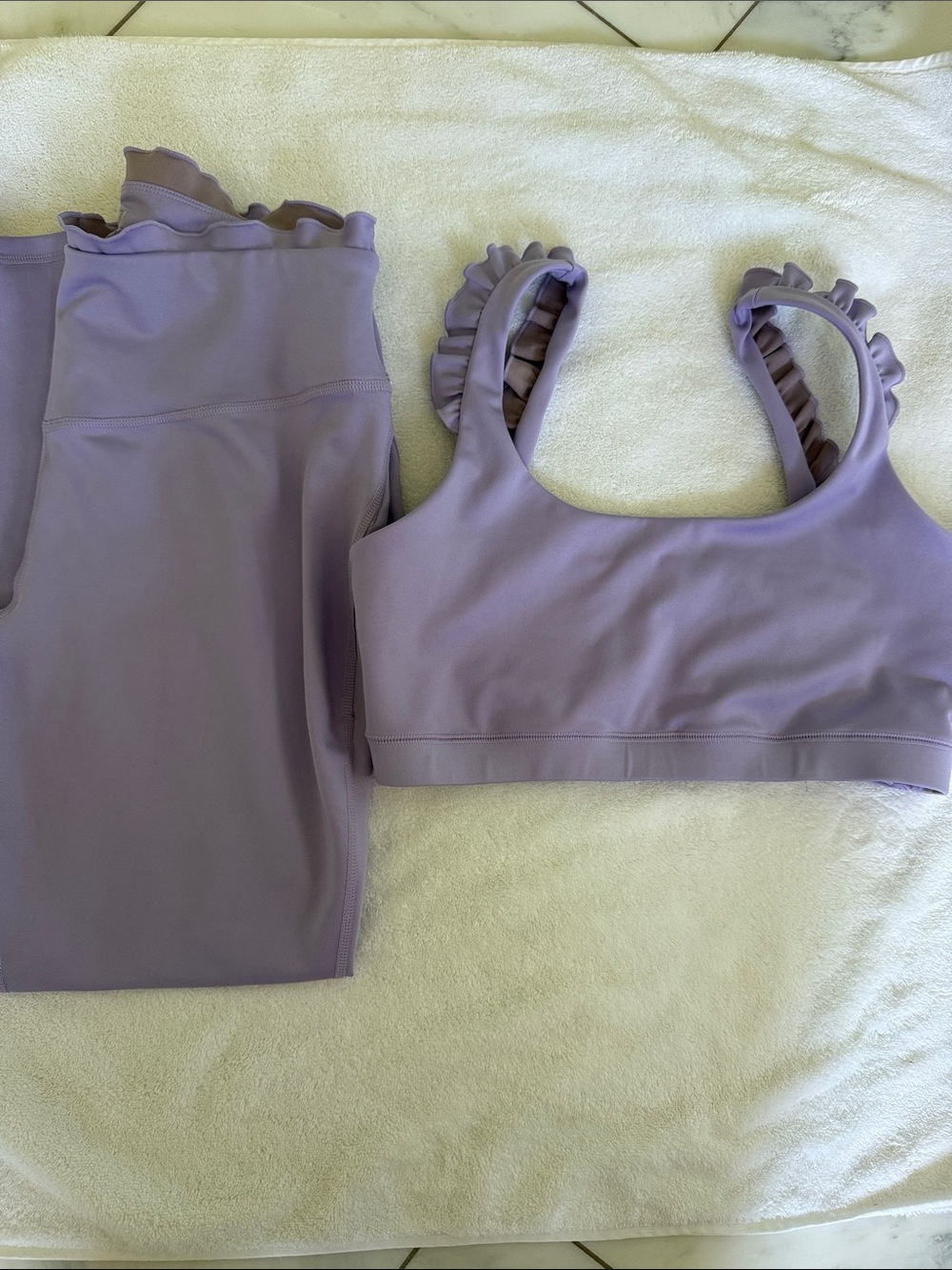 Ruffled Strap Lilac Sports Bra and matching Ruffled Sports Leggings
